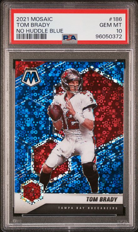 2021 Mosaic Tom Brady No Huddle Blue, serial numbered 16 of 75